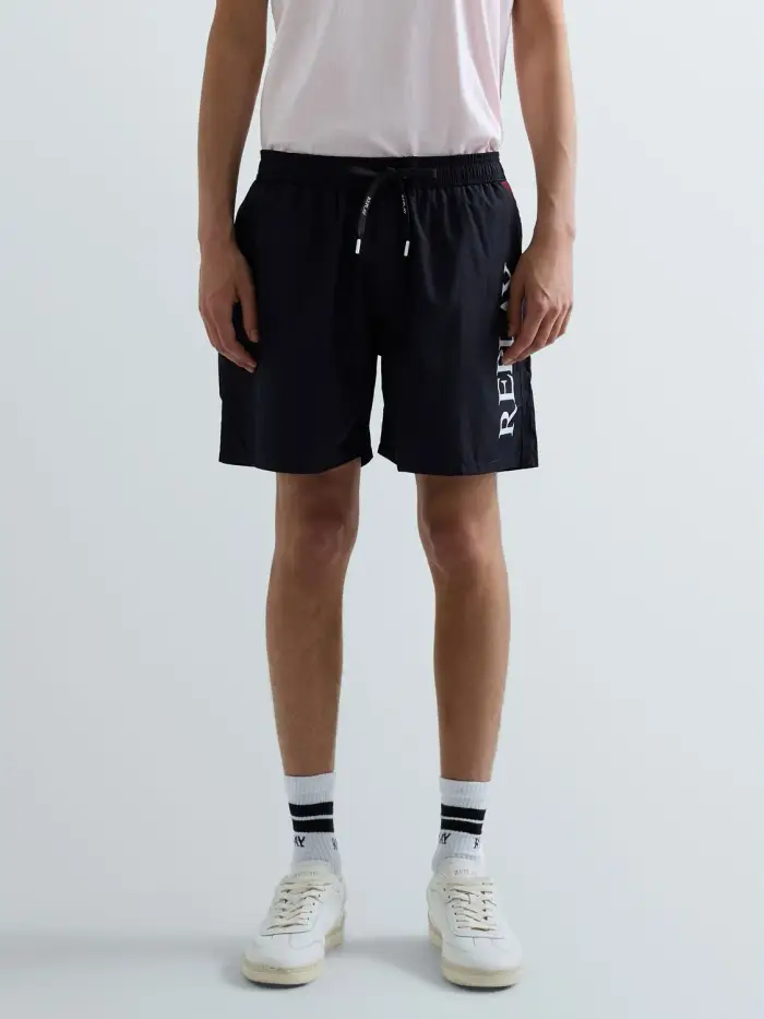 Replay Shorts Da Mare In Tessuto Riciclato Con Stampa Logo