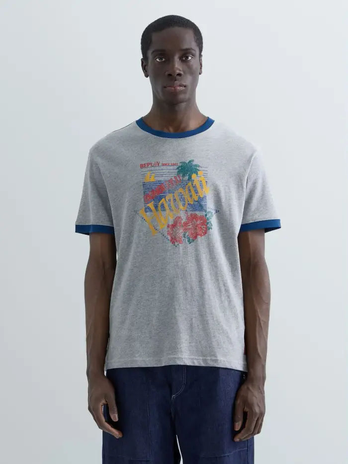 Replay T-shirt In Jersey Con Stampa Hawaii