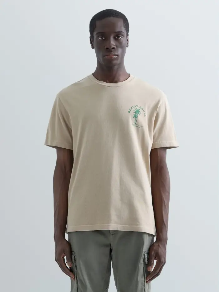 Replay T-shirt In Jersey Con Stampa Palme