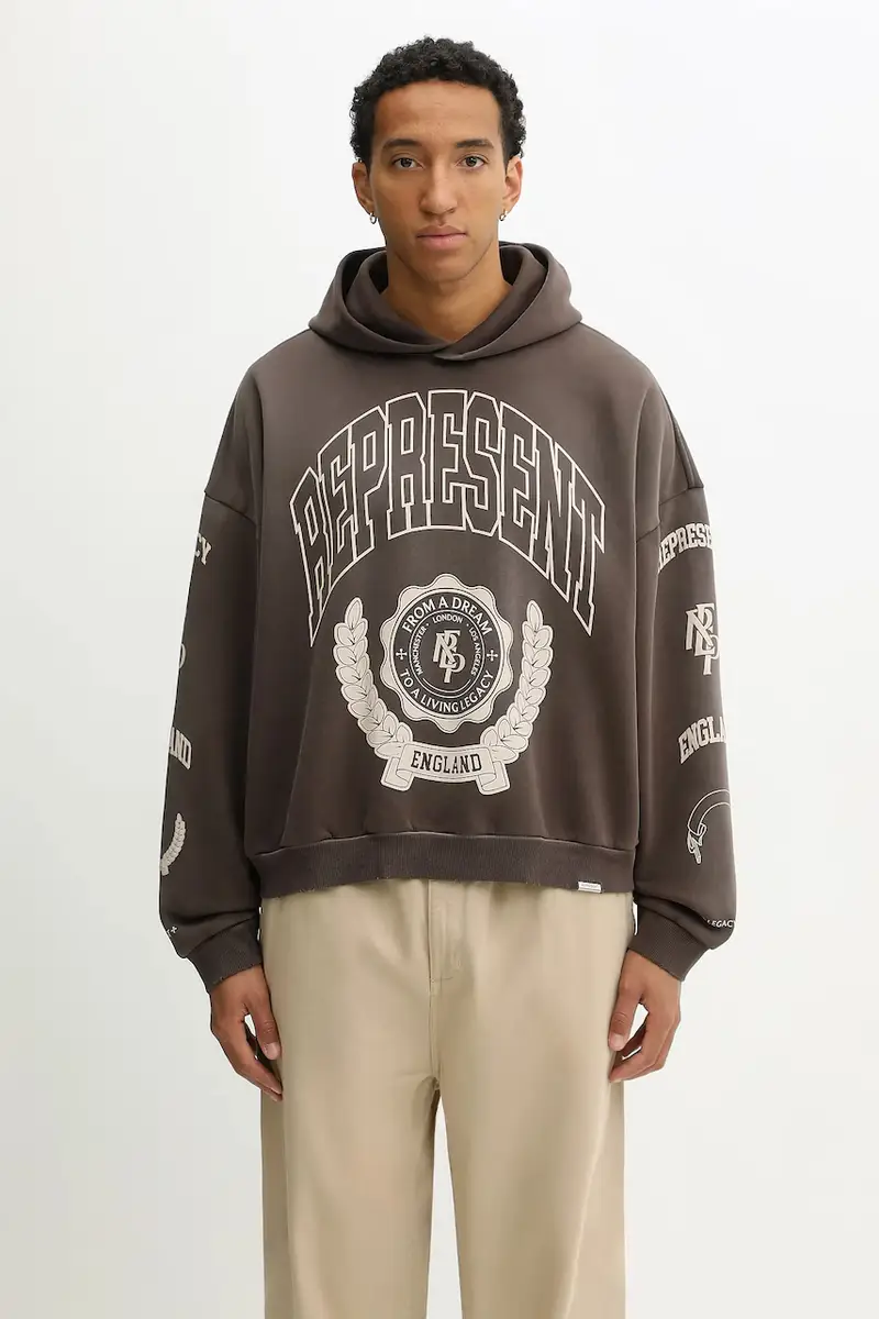 Represent felpa in cotone Legacy Crest uomo colore marrone con cappuccio MLM100372