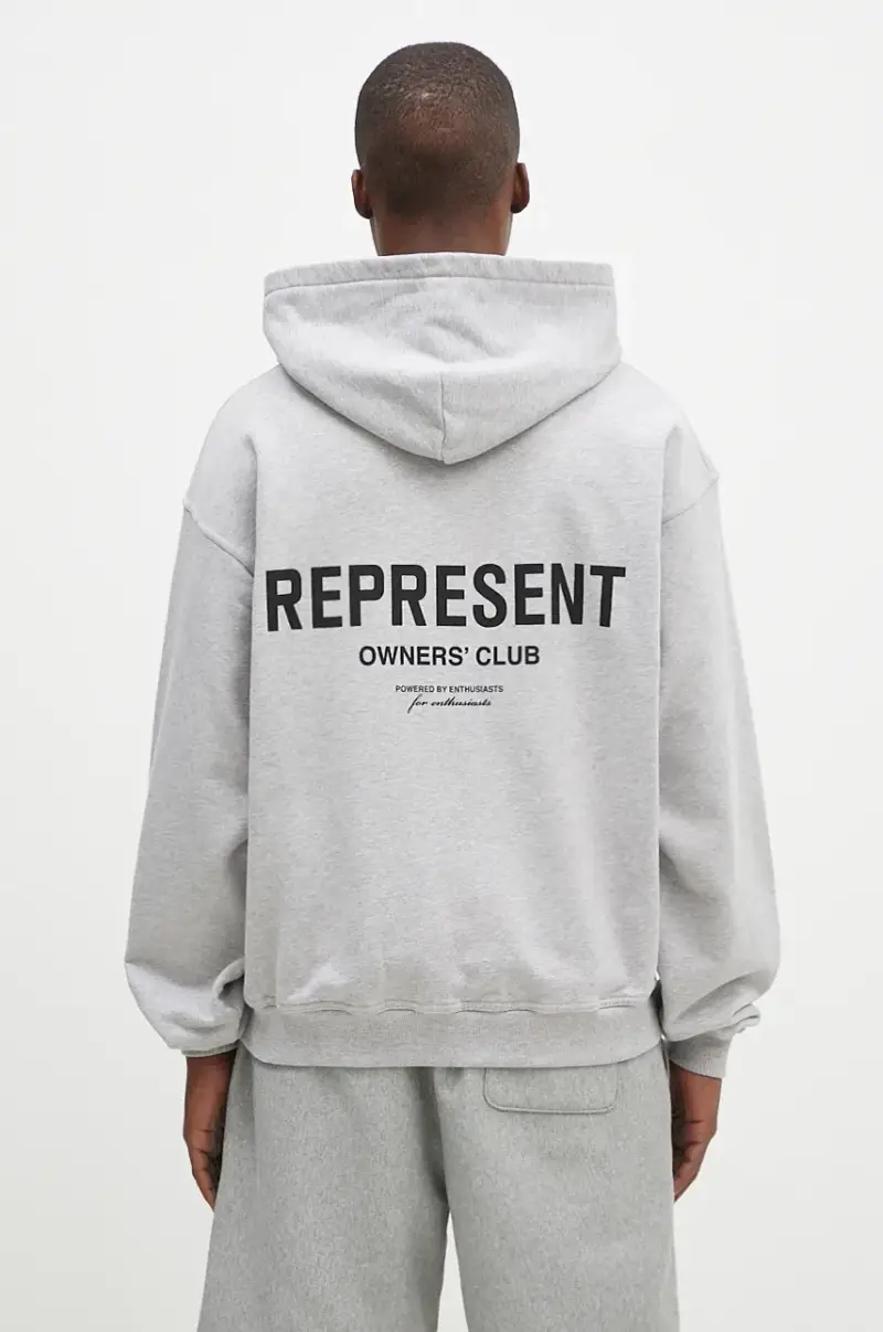 Represent felpa in cotone Owners Club Zip Hoodie uomo colore grigio con cappuccio OCM41122.158