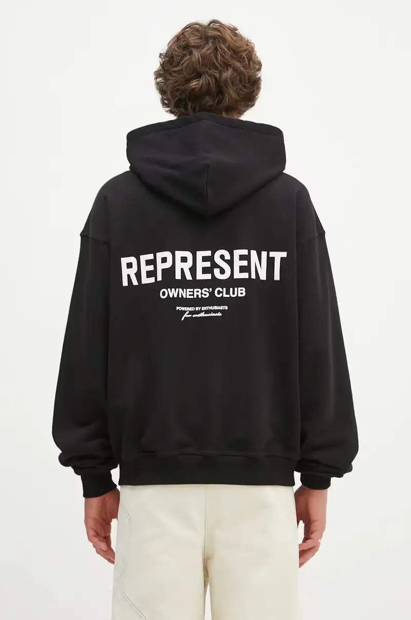 Represent felpa in cotone Owners Club Zip Hoodie uomo colore nero con cappuccio OCM41122.001