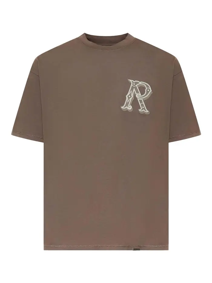 Represent T-shirt in cotone con iniziale occidentale Marrone