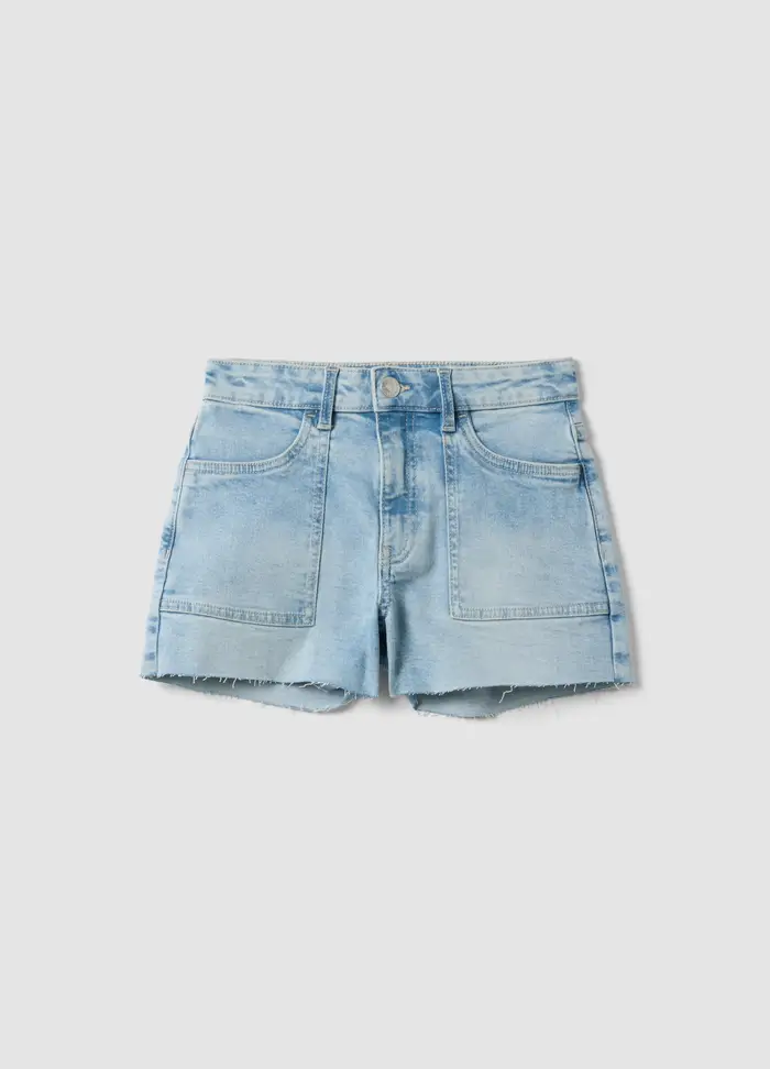 Shorts Azzurri In Cotone Denim Elasticizzato Per Ragazze, Bambina, Denim