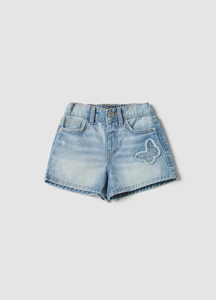 REPUBLIC OF DENIM Shorts Denim Azzurri In Puro Cotone Da Bambina Regular Fit Con Ricamo, Denim