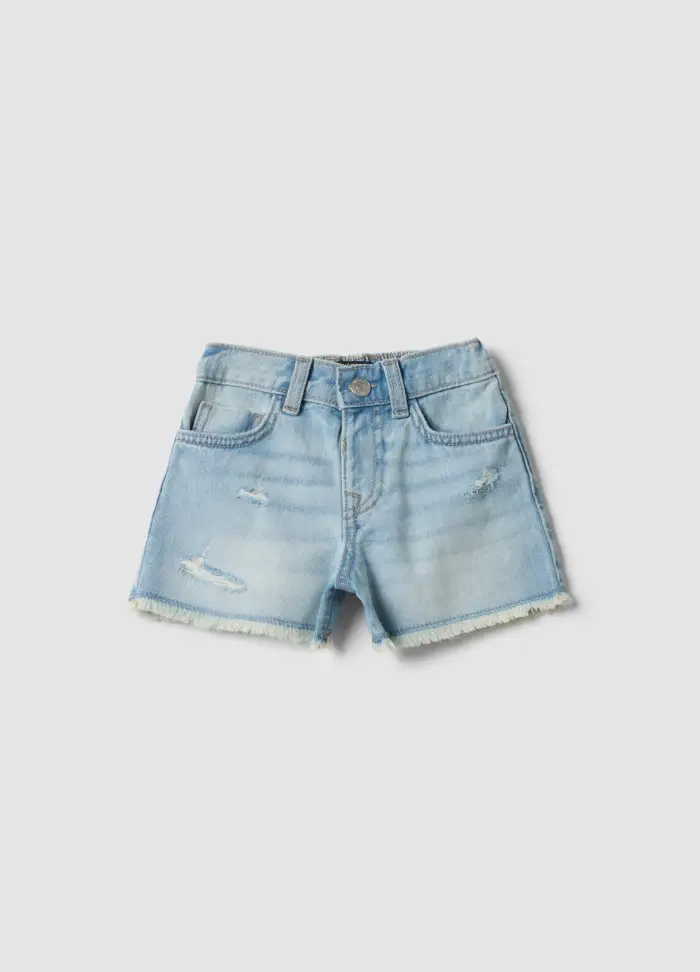 REPUBLIC OF DENIM Shorts Denim Blu In Puro Cotone Da Bambina Regular Fit Con Strappi, Denim