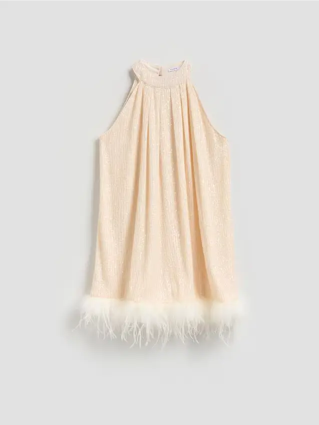 Reserved Abito con paillettes - panna