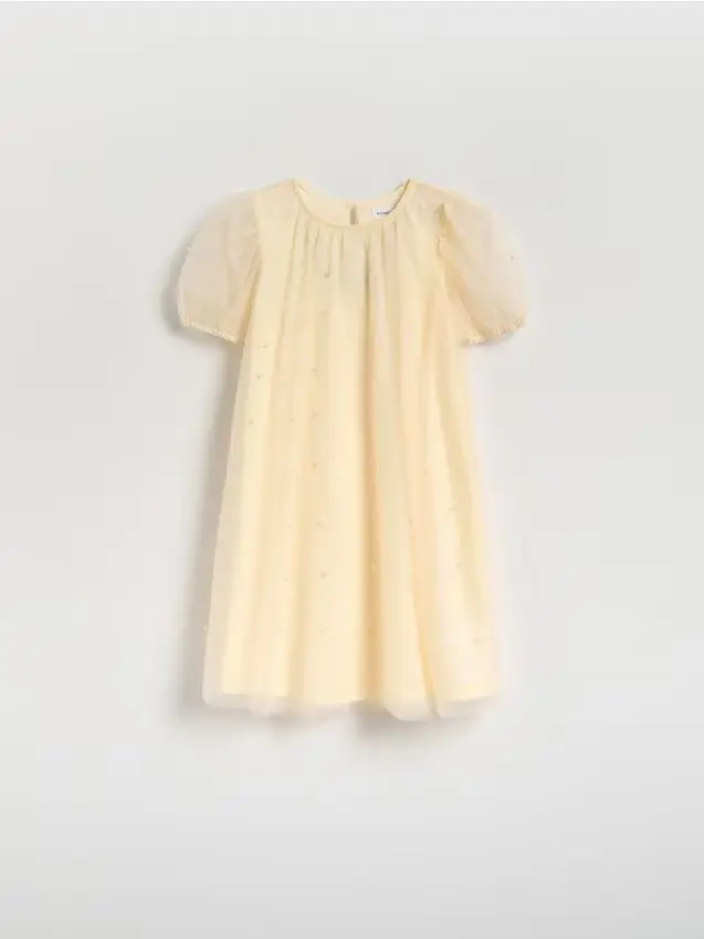 Abito in tulle con perle - nude