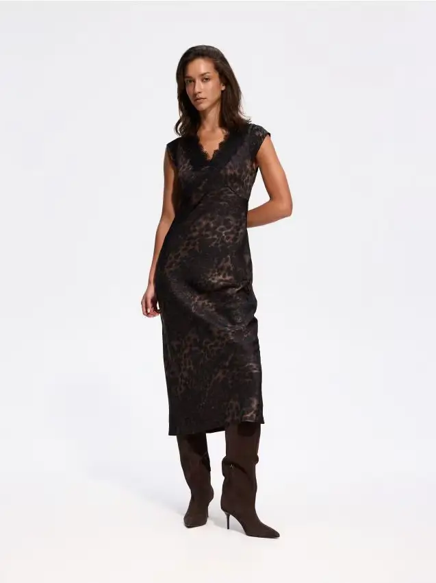 Abito maxi con stampa leopardata - multicolore