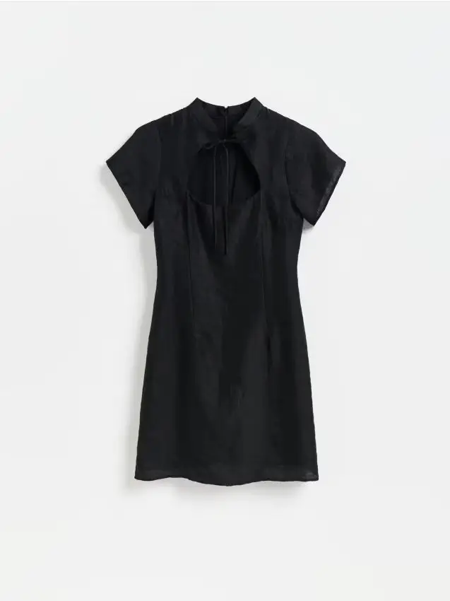 Abito mini con lino - nero