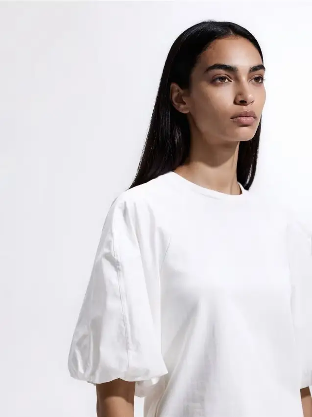 Blusa maniche a palloncino - bianco