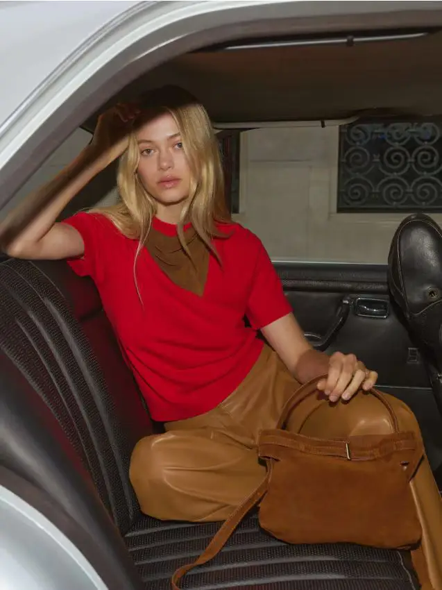 Borsa in tessuto scamosciato - marrone dorato