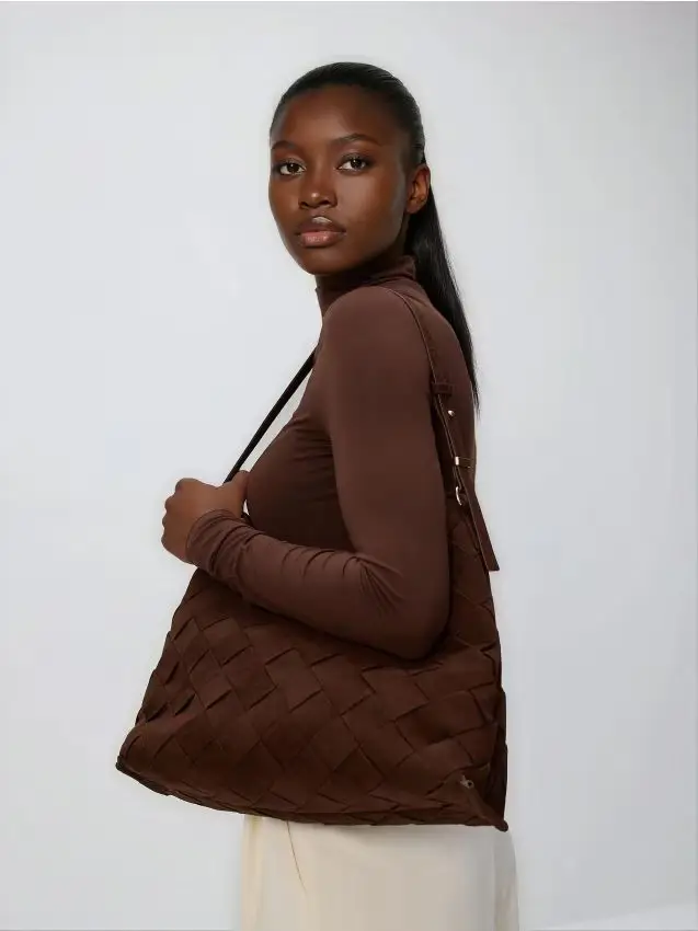 Borsa in tessuto scamosciato - marrone scuro