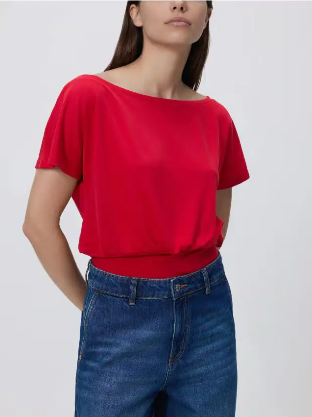 Camicetta con finitura a costine - rosso