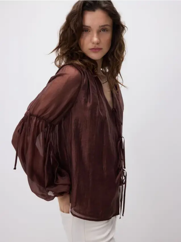 Reserved Camicia con allacciatura decorativa - marrone