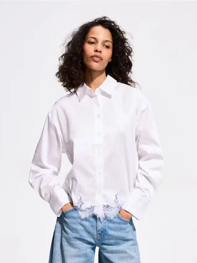 Camicia con pizzo - bianco