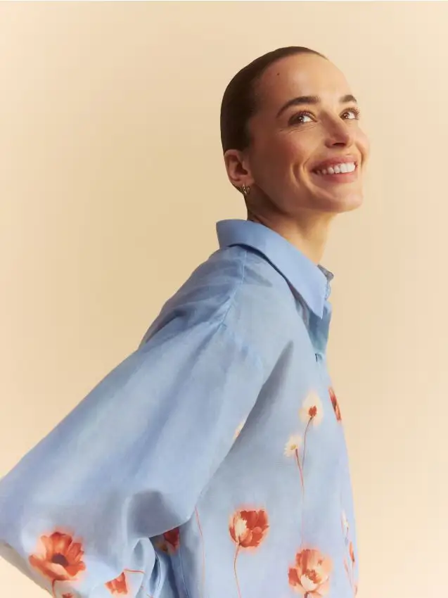 Camicia con stampa floreale in cotone - multicolore