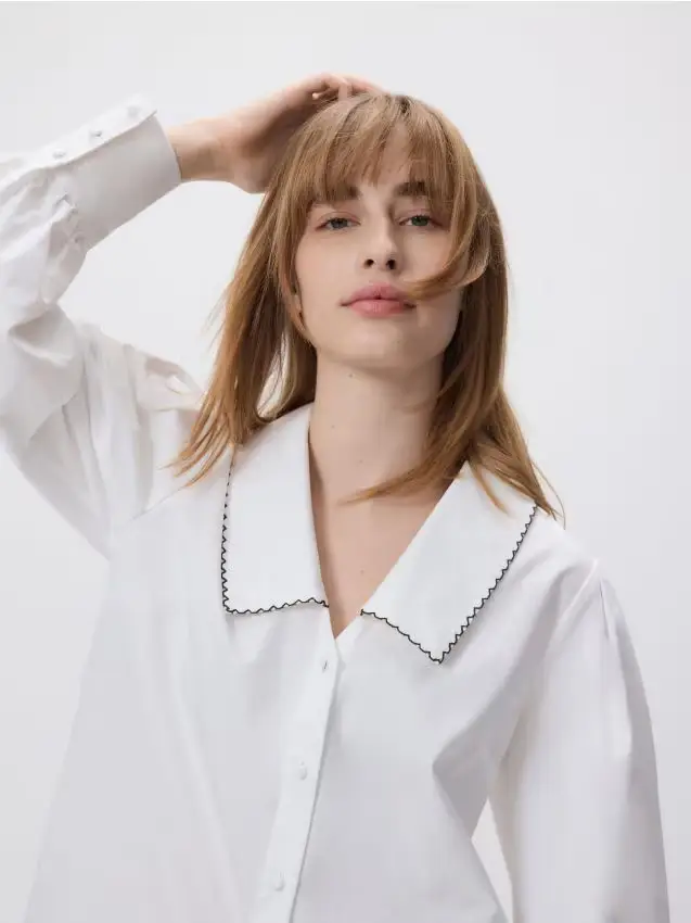 Reserved Camicia in cotone con colletto - bianco