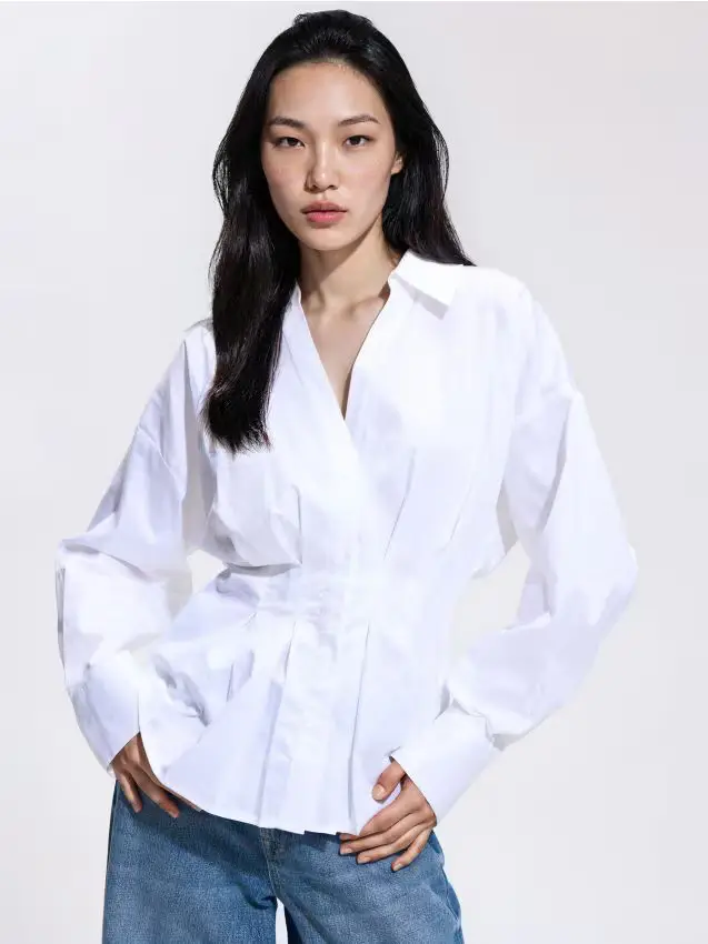 Camicia in cotone con pieghe - bianco