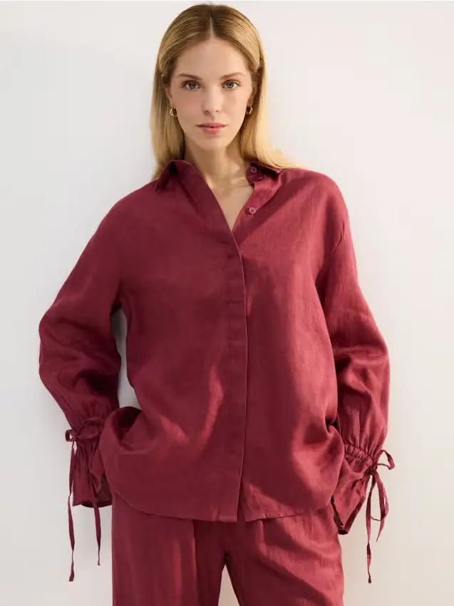 Reserved Camicia in lino con lacci - rosa cipria