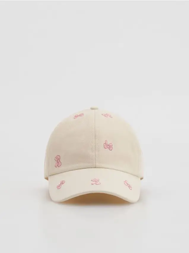 Cappello con visiera e ricamo - panna