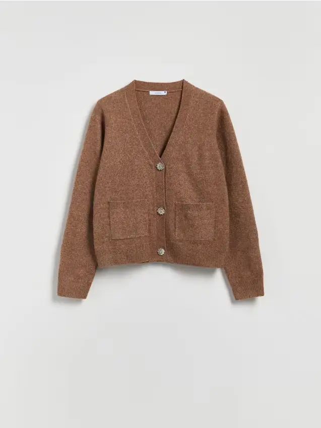 Cardigan con bottoni decorativi - caffè