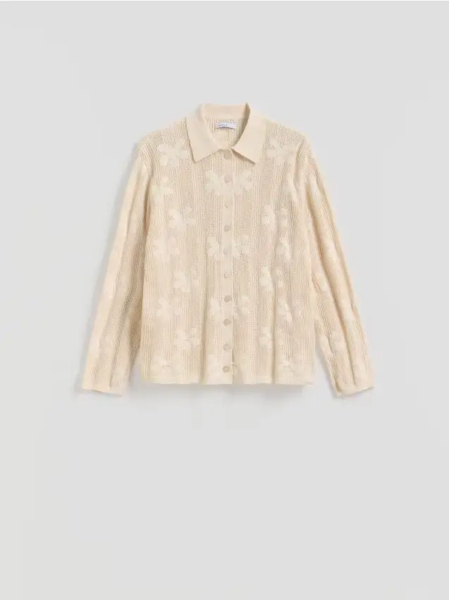 Reserved Cardigan in cotone traforato - nude
