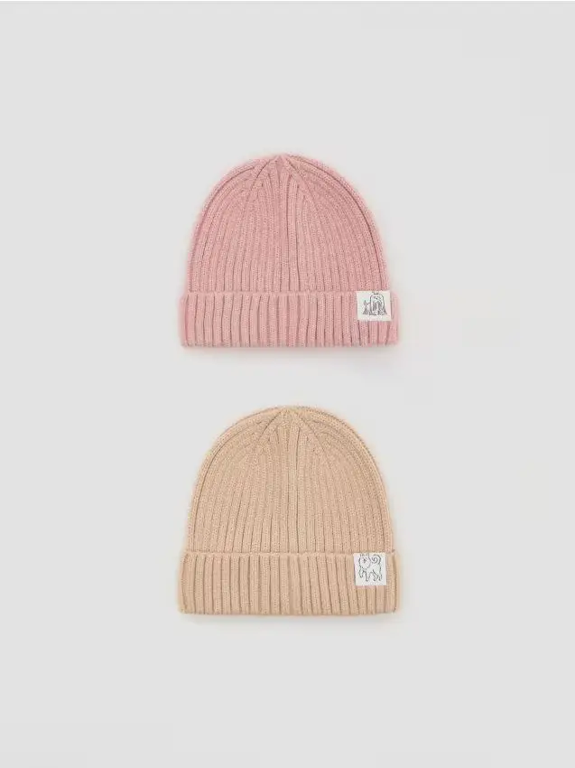 Reserved Confezione da 2 berretti in tessuto strutturato con applicazione - multicolore