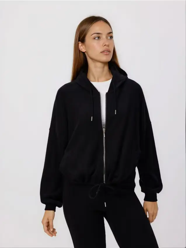 Reserved Felpa con zip e viscosa - nero