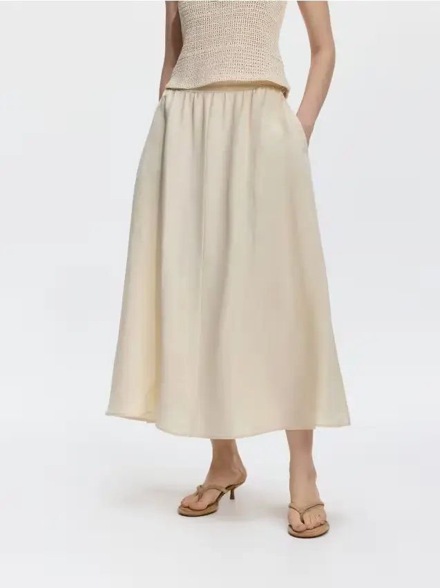 Reserved Gonna midi in misto lino - beige