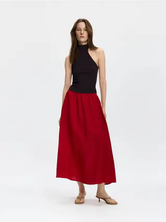 Reserved Gonna midi in misto lino - rosso