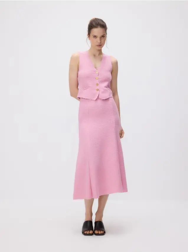 Reserved Gonna plissettata in tweed - rosa pastello