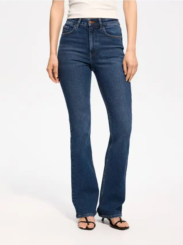 Jeans flare a vita alta - blu scuro