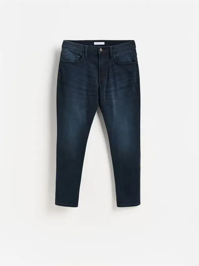 Jeans slim con effetto slavato - blu scuro