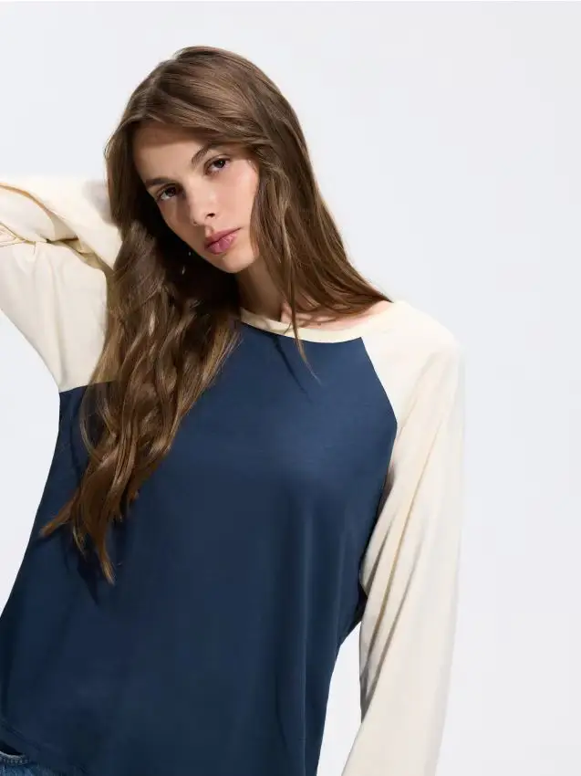Maglia in cotone a maniche lunghe - blu scuro