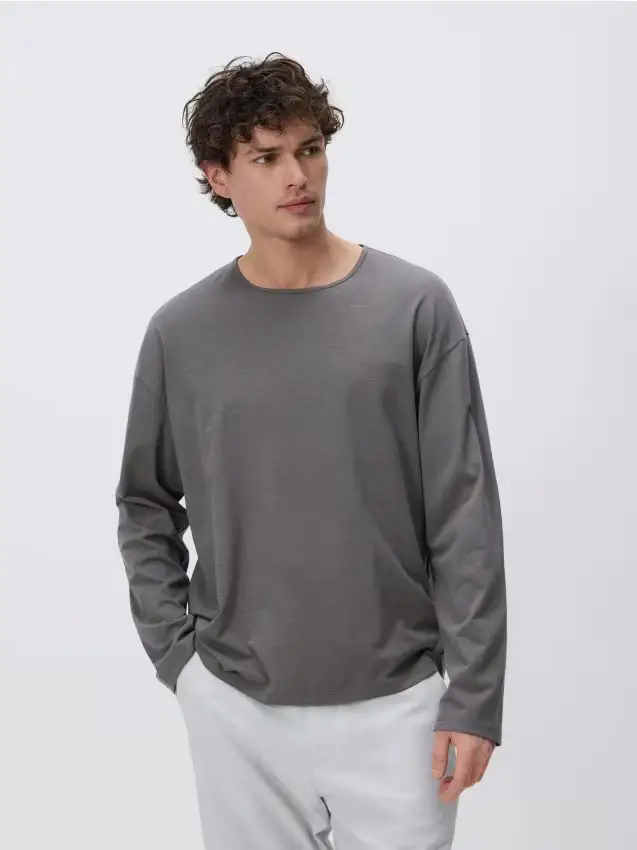 Reserved Maglia in cotone a maniche lunghe - verde-marrone