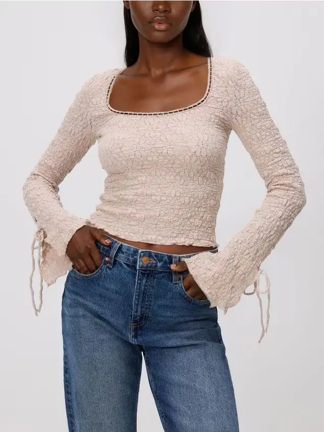 Reserved Maglia in pizzo a manica lunga - beige