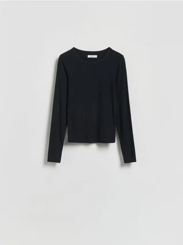 Reserved Maglietta a maniche lunghe in misto modal - nero