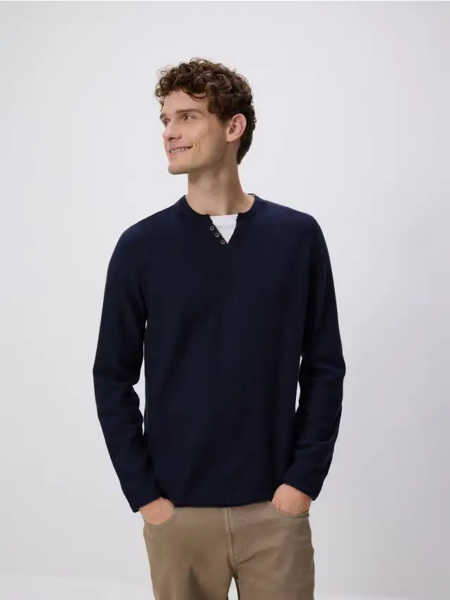 Reserved Maglione henley - blu scuro