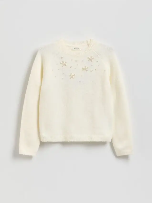 Reserved Maglione lavorato a maglia con applicazione - panna