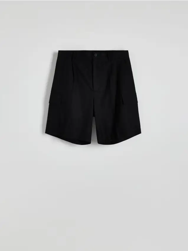 Reserved Pantaloncini cargo misto lino - nero