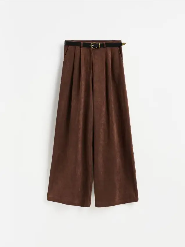 Pantaloni a gamba ampia con cintura - marrone