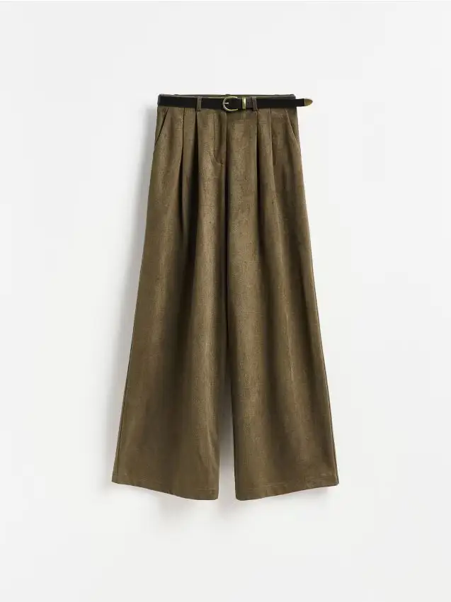 Pantaloni a gamba ampia con cintura - verde-marrone