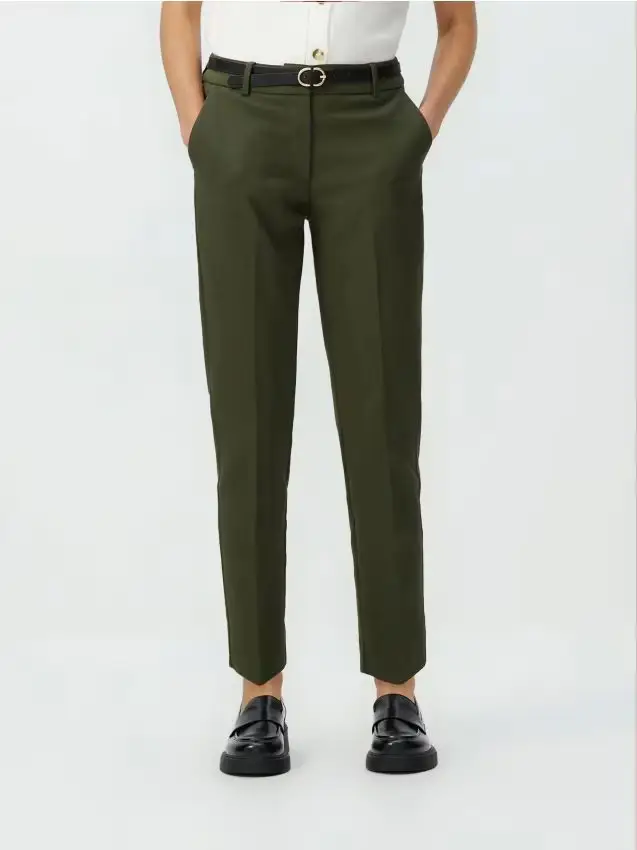 Reserved Pantaloni a sigaretta con cintura - verde scuro