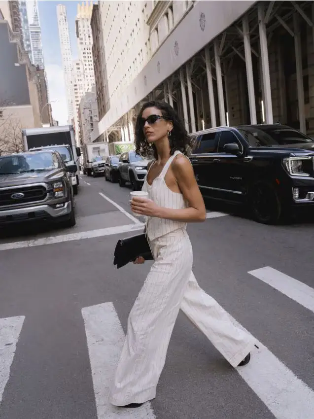 Pantaloni gessati - panna