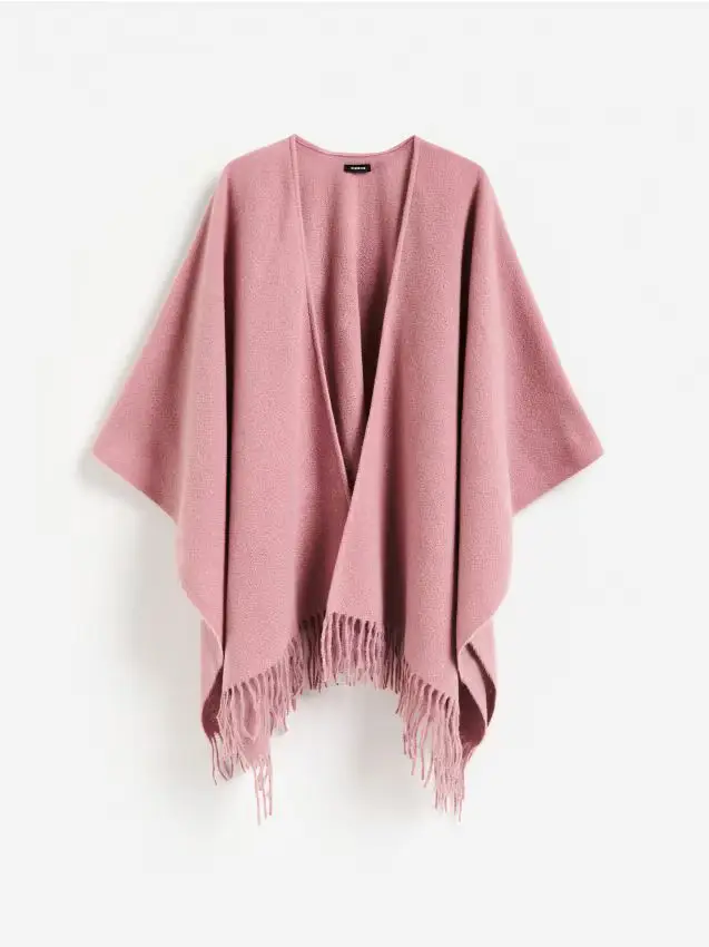 Poncio con frange - rosa cipria