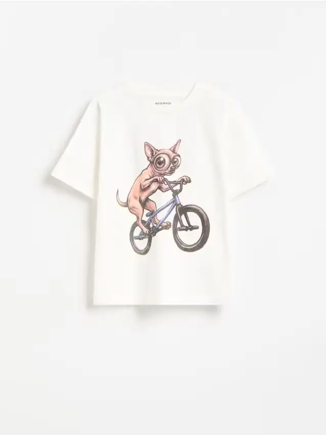 T-shirt in cotone stampato - panna