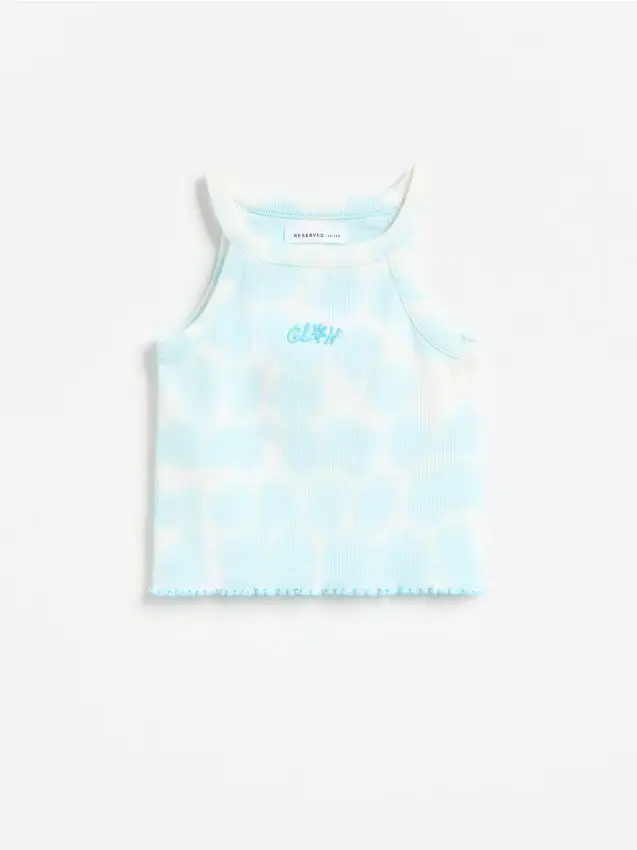 Reserved Top in cotone con ricamo - turchese pallido