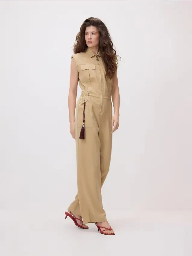 Tuta jumpsuit in misto viscosa - beige