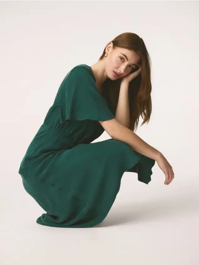 Vestito in misto cupro - verde petrolio